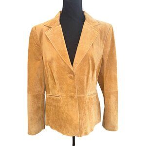 Liz & Co. Camel Suede Leather Blazer Jacket XL Western Cowgirl Old Money Office